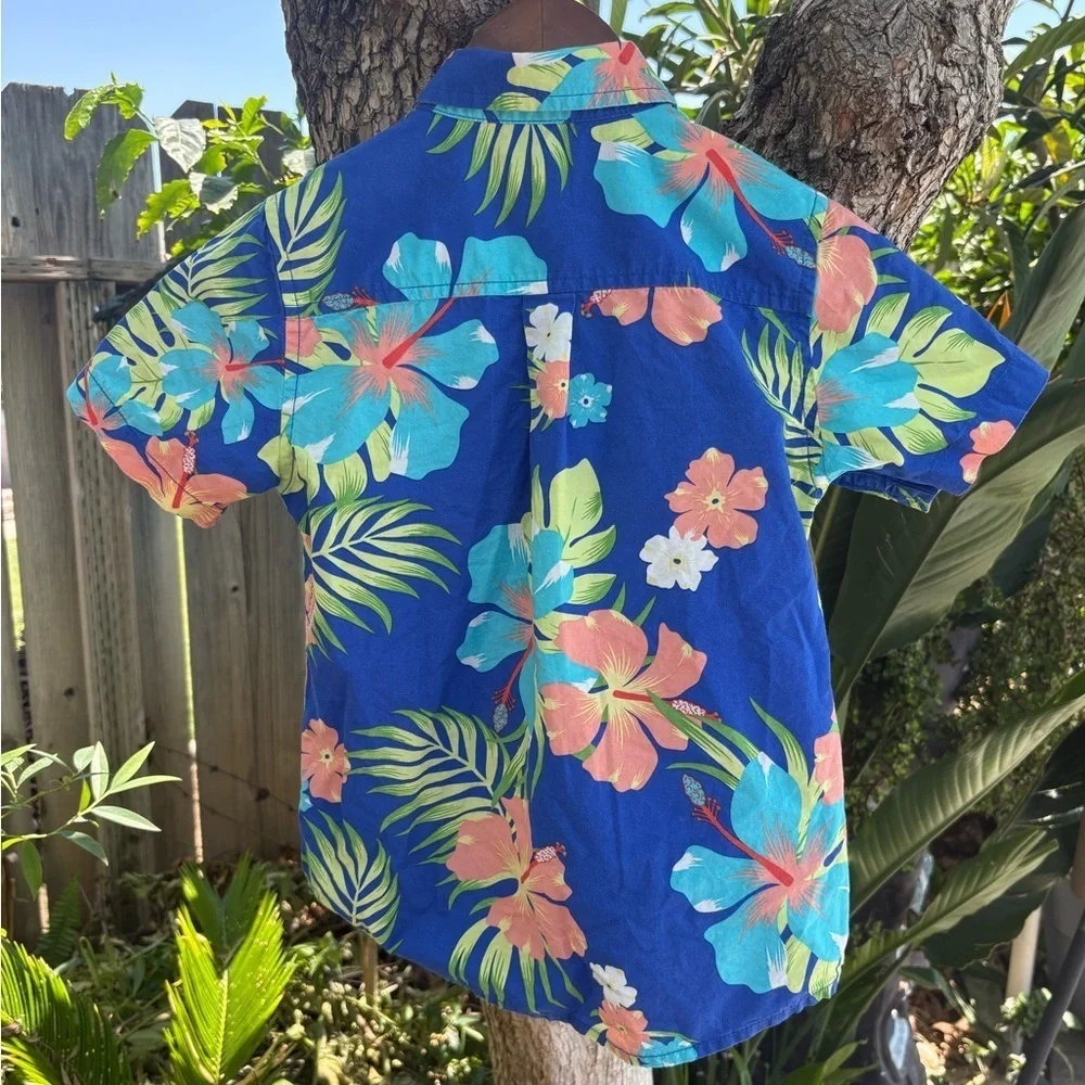 The Children’s Place Blue Tropical Floral Kids Button-Up Shirt | Size 5T